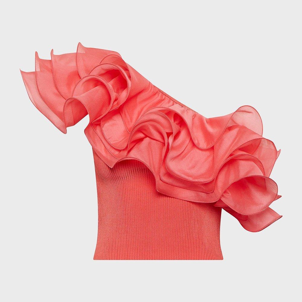 Zara coral one shoulder organza top